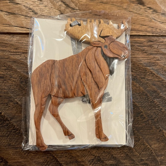 Standing Moose Intarsia Wood Ornament SET OF 6 - Picture 4 of 4